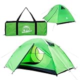 Campingzelt für 1-2 Personen (doppelwandig) – leicht, stabil, wasserdicht | 2 Eingänge, Moskitonetz, Lampenhaken, Fluoreszierende Abspannleine, verstärkte Heringe, inkl. Tragetasche