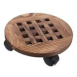 INOOMP Blumentopfblumenhalter Inhaber Anlage Pflanzentöpfe mit Drainage Terrakotta-Pflanztöpfe groß mehrere Rundes Tablett mit Blumentopfrad Pflanztöpfe aus Holz Tablett hölzern Braun