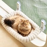 EDAGNY Katzen Fensterliege Hängematte Weich mit Abnehmbarem Wendebezug - Katzen Hängematte Fenster mit Stabiles Stahlgestell Halt bis 18kg, Weiß M