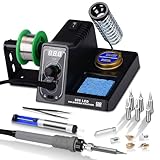 60W Lötstation,Lötkolben Set 90°C ~ 480°C Einstellbare Temperatur,Lötkolben station mit 6 austauschbaren Spitzen und 6 brandmalerei für Schule Labor Hobbylöten