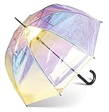 Happy Rain Automatik Regenschirm transparent durchsichtig Glockenschirm bunt schillernd shiny