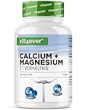 Calcium 800 mg + Magnesium 400 mg (2 Tabletten) - 180 Tabletten - 3 Monatsvorrat - Kalzium + Magnesium-Komplex im 2:1 Verhältnis - Vegan - Laborgeprüft - Hochdosiert
