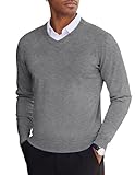 COOFANDY Strickpullover Herren V Ausschnitt Pullover Strick Winterpullover Herrenpullover Langarm V Neck Sweater Dünne Pullover Hellgrau L