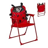 Relaxdays Kinder Klappstuhl, Campingstuhl Marienkäfer-Motiv, HBT 51,5x36x37,5 cm, Picknickstuhl outdoor, Faltstuhl, bunt