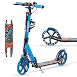 Arebos Cityroller Tretroller mit LED Blau | höhenverstellbar | klappbar | inkl. Tragegurt | Hand- & Trittbremse | für Kinder und Erwachsene | bis 100kg belastbar Roller | Kickroller | Kickscooter