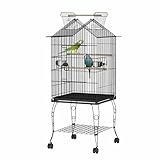 HENGMEI Vogelvoliere großer Vogelkäfig Papageienkäfig Vogelhaus Käfig Voliere kanarienvögelkäfig mit Ständer, Rollen Schwarz 55x55x145cm (mit Offenem Dach)