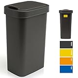Hausfelder Mülleimer 50l groß mit Deckel in schwarz, Schwingdeckel Abfalleimer Küche mit 50 Liter, Tonne für Abfall, Recycling und gelber Sack