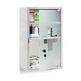 Relaxdays EMERGENCY Medizinschrank XL extra tief aus Edelstahl HxBxT: ca. 50,5 x 30 x 18 cm mit 3 Fächern und Glas-Tür zum Abschließen mit 2 Schlüsseln für kindersichere Medikamenten-Lagerung, silber