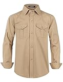 Spring&Gege Jungen Einfarbig langärmelige Western Hemden bügelleicht Knopf Unten Hemd für Kinder Zwei Taschen, Khaki, 13-14 Jahre