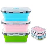 MINISOISO Faltbare Schüssel mit Deckel, 3 Stück Silikon Faltschüssel Outdoor, 500 ML Faltbare Salatschüssel, Tragbare Campingschüssel Frischhalteboxen für Camping Wandern Küche Schule im Freien