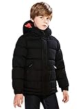 SOLOCOTE Jungen Wintermantel Leichte Verdickte Winterjacke Warm Weich Puffy Baumwolle Outwear Mit Kapuze SLN2013 Black F 13-14Y