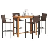 NQJIBUE Home Garden, 5-teiliges Gartenbar-Set, braun, Massivholz, Akazie und Polyrattan