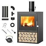 Coolpleasant Holzofen,Multibrennstoffofen 10 KW/15 KW Gusseisen Multibrennstofföfen Holzkamin Für Die Raumheizung Zu Hause(Size:60 x 49 x 85cm)