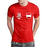 True Statements Österreich T-Shirt „WM 2026“ Austria Trikot Fußball Shirt Herren Damen Unisex Weltmeisterschaft - personalisiert mit Zahl & Namen - Fanartikel Fan-Outfit, Rot, Gr. XL