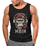 Neverless® Herren Tank-Top Shirt Moin Schriftzug Gorilla Musik Aufdruck Brustprint Printshirt Sommer Muskelshirt schwarz 3XL