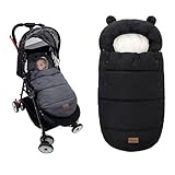 Fußsäcke für Kinderwagen, Baby Fußsack Schlafsack, Winterfußsack Kinderwagen, Waschmaschinenfest, Fußsack Buggy für Alle Kinderwagen, Kinderautositz, 90 x 52cm (Pures Schwarz)
