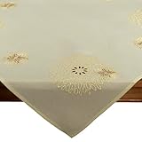 Tischdecke Leinen-Optik Bestickt Deko Esszimmer Serie Pusteblume Tischwäsche Stickerei Blumen Ornamente Tischdeko Typ887 Mitteldecke 85x85 cm gelb