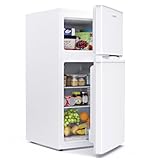 Upstreman 84L Kühl Gefrierkombination, Kühlschrank mit Gefrierfach oben，39dB Leise und LED Beleuchtung，Kleiner Kühlschrank mit 2 Wechselbare Tür, TM84 Weiß