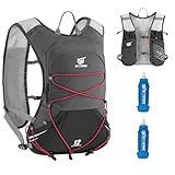 SKYSPER Laufweste, 12L Trinkrucksack mit 2 weichen Flaschen 500ml Laufrucksack Trailrunning Trinkweste für Running Wandern Marathon Damen Herren