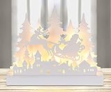 Spetebo LED Holz Silhouette Weihnachtsmann im Schlitten - 30 cm / 12 LED - Deko Aufsteller mit Weihnachts Landschaft - Advent Winter Tischdeko warm weiß beleuchtet Batterie bettrieben