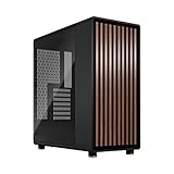Fractal Design North Charcoal Black Tempered Glass Dark - Wood Walnut Front - Glass Side Panel - Two 140mm Aspect PWM Fans Included - Type C USB - ATX Airflow Mid Tower PC Gaming Case