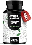 Omega 3 Kapseln Hochdosiert - 400 Kapseln mit 2000mg - EPA 360mg & DHA 240mg Fischöl pro Tagesportion - Omega 3 Fettsäuren Kapseln, produziert in Deutschland Laborgeprüft - Verpackung kann variieren