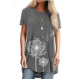 PPangUDing T-Shirt Damen Mädchen Sommer Mode Kurzarm Rundhals Pusteblume Bedruckte Tunika Oberteile Top Bluse Shirts Tunika Tops Hemd Tops
