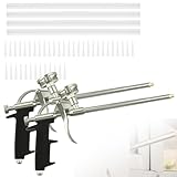 2 Stück PU Schaumpistole, Profi Metall Bauschaumpistole Bauschaum Pistole Schaumpistolen mit 4 Langen Düsen und 40 Kurzen Düsen zum Abdichten, Füllen (Schwarz)