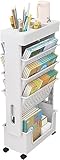Bewegliches Klassenzimmer-Bücherregal am Schreibtisch, 5-stufiger Rollwagen mit Rädern, Schreibtisch-Organizer, Bücher- und Zeitschriftenständer, schlanker Aufbewahrungswagen for die Bibliothek zu Hau