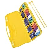 QTRDFGE Glockenspiel für Anfänger, 25 Töne, Glockenspiel, Xylophon, buntes Soundboard, Percussion-Instrument mit gelbem Koffer