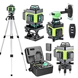 Kreuzlinienlaser mit Stativ, Mulcort Multifunktionaler 4D-Laser mit 16 Linien, IP54 Wasserwaage, 2400mAh Akku*2+1.5M Stativ Verlängerungsstangen-Stativ, Für Baustellen/Inneneinrichtung(Grün)