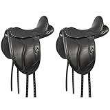 PFIFF 102680 Dressur-Sattel Unicus, Ledersattel halbtiefer Sitz, Schwarz Pony/Cob II (Packung mit 2)