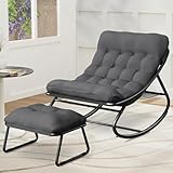 AlpineAura Schaukelstuhl mit Hocker Garten Schaukelsessel Relaxstuhl Wohnzimmer Lesesessel mit Gepolsterter, Schwingsessel Patio, bis 150 kg, für Garten, Hof, Schlafzimmer (grau)