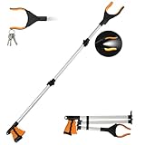Flintronic 1PCS Faltbare Greifer, Greifzange für senioren, Müllzange Lange 110cm/43', Faltbare Greifer für Senioren, Drehbar Müllgreifer, Extra Langer Greifarm, Orange Farbe