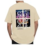 T-Shirt für Herren, schwere Baumwolle, kurzärmelig, Rundhalsausschnitt, 4 x T-Shirts für große und große T-Shirts, Baumwollmischung, langärmelig, schwer, kurzer Rundhalsausschnitt, beige, XXL