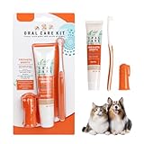 Hunde Zahnpflege Set, Hundezahnpasta Gegen Zahnstein Set (3-teiliges Set), Hundezahnbürste, Fingerlinge Hunde, Zahnbürste Hund, Zahncreme für Hunde Gegen Mundgeruch, Reduziert Plaque