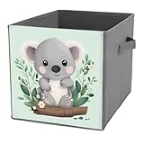 AQRJLPM Koala Aufbewahrungskörbe, zusammenklappbar, würfelförmig, Aufbewahrungsboxen, Körbe mit Ledergriffen zum Organisieren von Kleidung, Laken, Jeans, Büchern