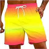 Sommermode Regenbogenfarbene Shorts für Herren, lässig, locker, atmungsaktiv, leicht, elastische Taille, Strand, coole Shorts mit Taschen, Kordelzug, Sport, Laufen, Joggen, Training, Fitness