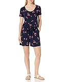 Amazon Essentials Damen Strampler mit kurzen Ärmeln und U-Ausschnitt, Marineblau Rot Tulpen, XL