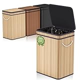 Mihoho 80 Liter große Mülleimer mit Deckel, Mülleimer Abfallkorb aus Bambus, Outdoor Mülleimer/Abfalleimer für Zuhause, Büro, Badezimmer, Küche 40X30X60 CM (Premium Holzfarbe)