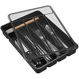 Lifewit Besteckkasten für Schubladen mit Deckel, 23,5 x 32,3 cm Küchenutensilien Besteckeinsatz, 5 Fächern Kunststoff Schmale Schubladen Organizer Küche Besteckkorb für Backen/Messer/Gabel, Schwarz