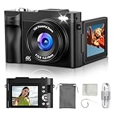 Digitalkamera 4K Kamera Fotokamera 48MP: 3 Zoll 180° Flip-Bildschirm Digital Kamera für Vlog - Vintage Fotokamera Kinder - Autofocus Camera - Geschenke für Teenager Junge Mädchen 8-16 Jahre Schwarz