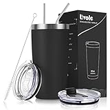 Livole Thermobecher 20oz 600ml für Männer, Frauen, Autobecher, Kaffeebecher to go, Edelstahl Becher mit Strohhalm und Deckel, Doppelwandig Vakuum Trinkbecher, Camping Becher Tasse für Kaffee, Schwarz