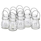 Relaxdays 24 x Windlicht aus Glas, runde Glasvase mit Henkel, Tischdeko für Drinnen u. Draußen, Hängewindlicht 10 cm hoch, klar