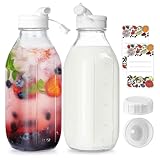 2er Set Milchflaschen, 1L Glasflaschen, Glas-Milchflaschen mit Ausgießer, Milchbehälter für Kühlschrank, Flaschen Vorratsglas, Saftflaschen mit 2 Skalenmarkierung