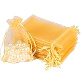 Organzabeutel, 30 Stück Organzasäckchen 20x30 cm Schmuckbeutel Gross Organza Säckchen Zum Befüllen für Geschenksäckchen Hochzeit Weihnachten Beutel Party Geschenk(Gold)