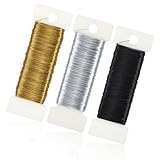 3 Farben Basteldrähte, 50M x 0,35mm Basteldraht Dünn Eisen Draht zum Basteln Schmuckdraht Bindedraht Floristendraht Silberdraht Wire Blumendraht Steckdraht DIY Deko, Basteldraht Gold, Silber, Schwarz