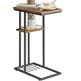 YMYNY Beistelltisch C-Form, Kaffeetisch mit Lagerregal, Drahtgeflecht, Eleganter Sofatisch, für Kaffee und Laptop, Verstellbare Füße, 40 X 26 X 61.5 cm, für Wohnzimmer Schlafzimmer Vintage HST004H