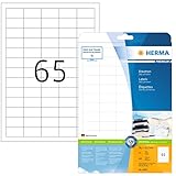 HERMA 8629 Universal Etiketten, 10 Blatt, 38,1 x 21,2 mm, 65 pro A4 Bogen, 650 Stück, selbstklebend, bedruckbar, matt, blanko Papier Klebeetiketten Aufkleber, weiß