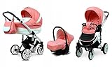 BabyLux® Bambimo Kinderwagen Set 3 in 1 - Lilly - incl. Babywanne, Buggy Sportsitz, Auto-Babyschale - Autositz - Kinderwagenset - Kombikinderwagen mit Wickeltasche, Regenschutz usw.